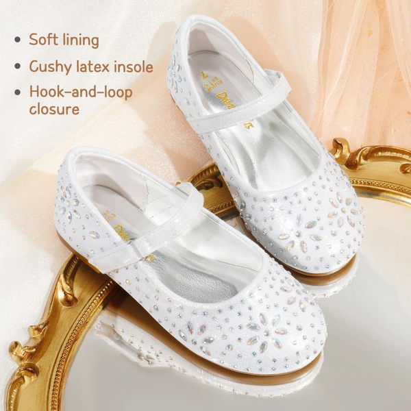 Girl's Mary Jane Buckle Rhinestone Flats - WHITE - 3